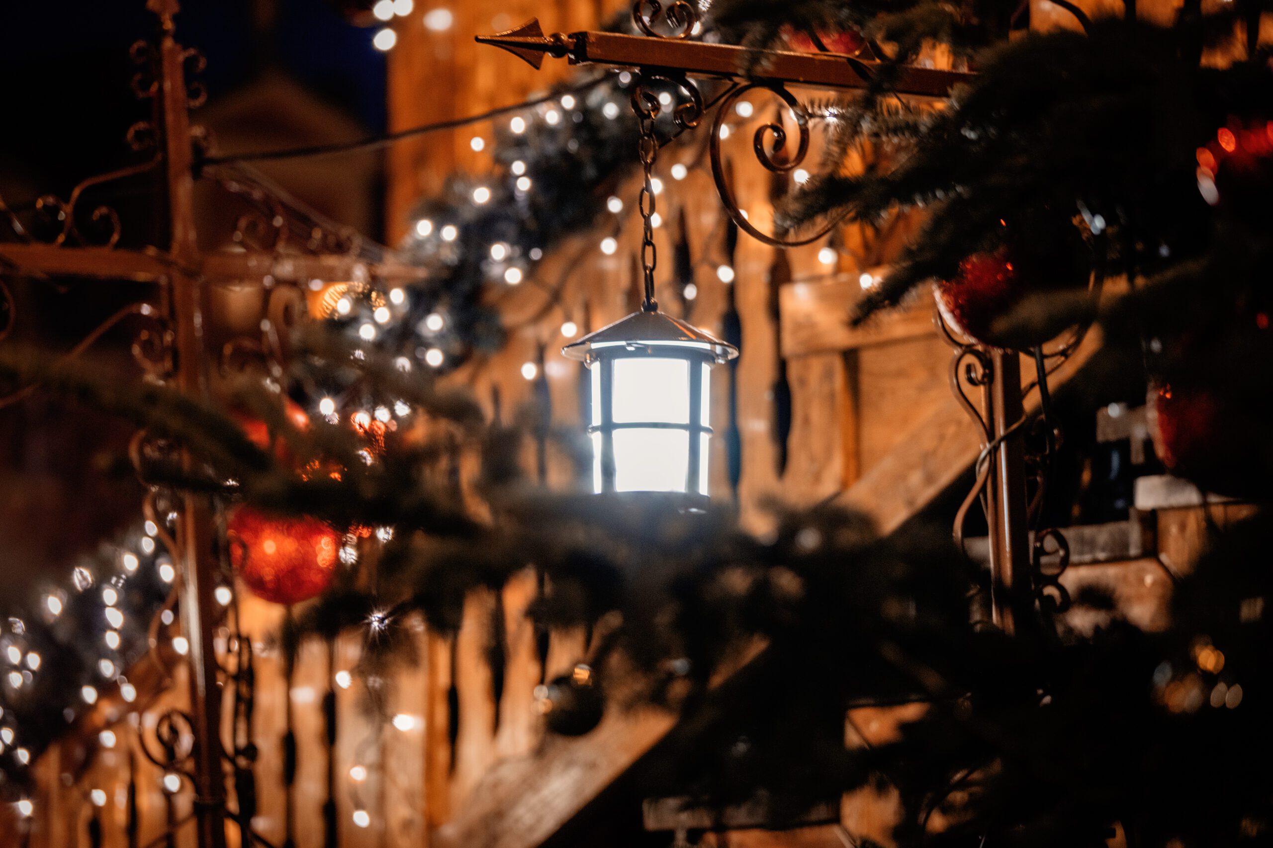 medieval city lamp in Christmas fair decoration in Wroclaw, Poland