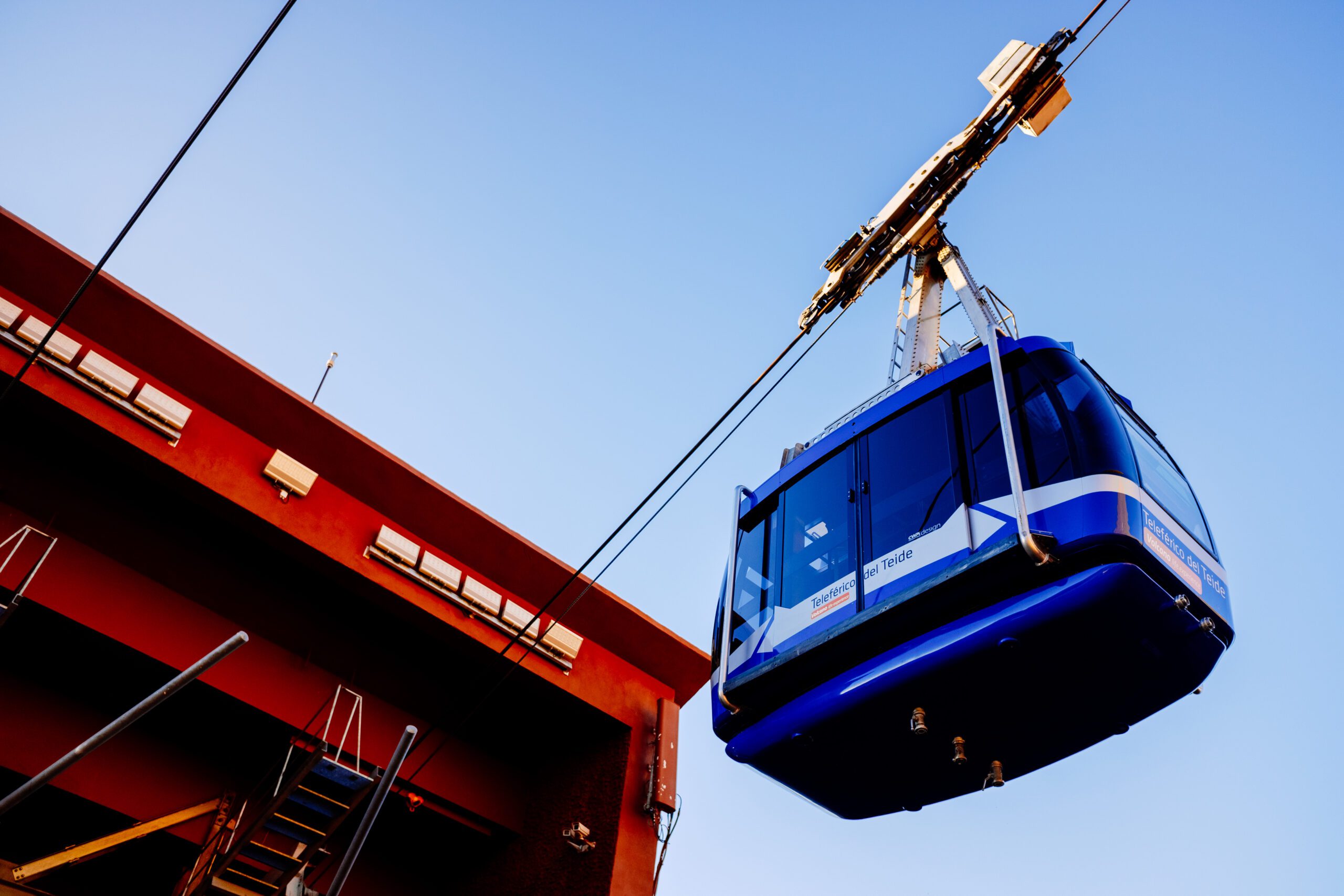 Tenerife, spain - January 18, 2022: The cabin of the cable car to the peak of Teide goes up the mountainside with tourists.